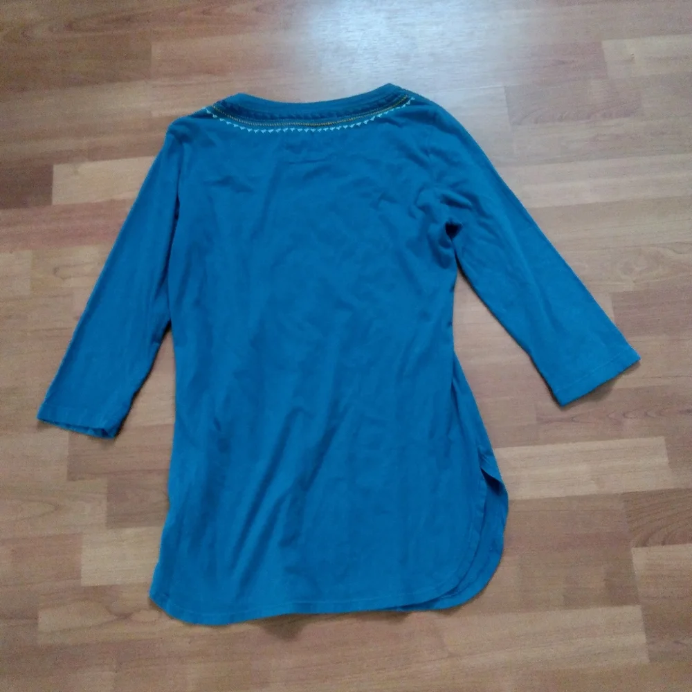Johnny Was Los Angeles Blue Teal Embroidered Tunic T-Shirt - Picture 4 of 7